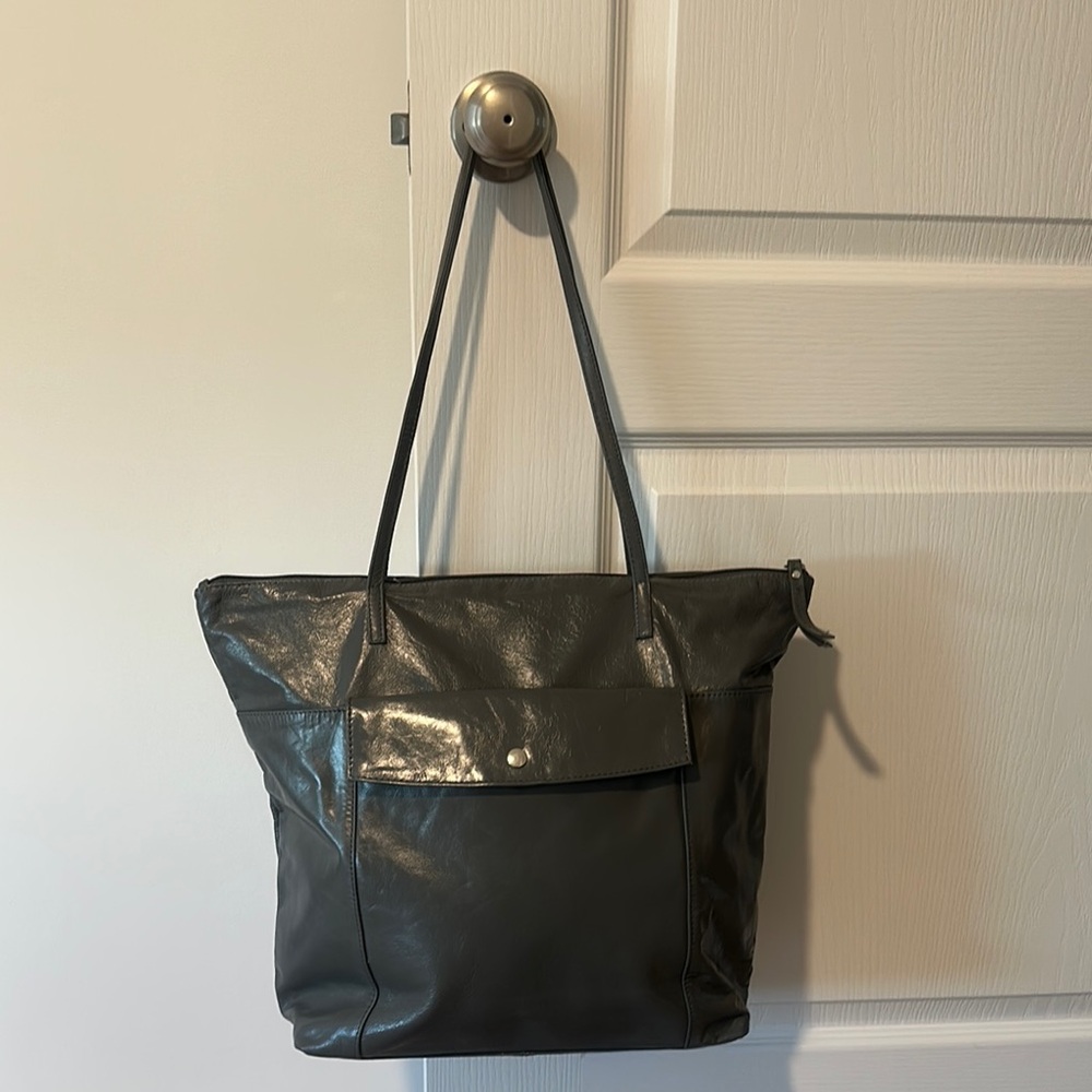 Elegant Gray Leather Tote Bag